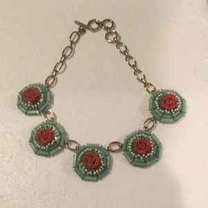 Turquoise, Red Roses and White Necklace.